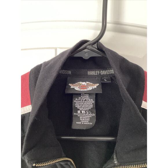 Vintage Harley Davidson Zip Up Jacket Size L Womens Black Red Stripe - Picture 2 of 3